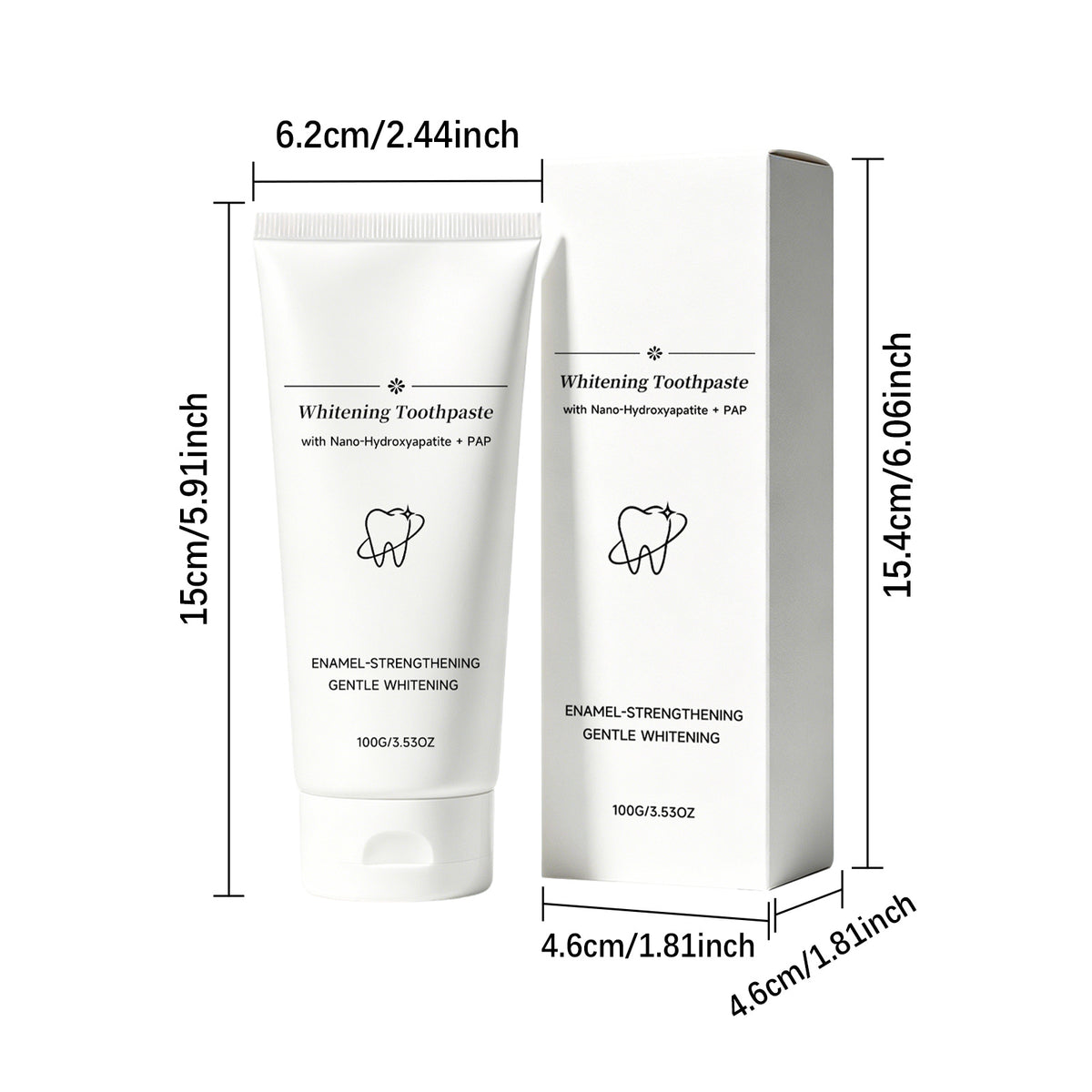 PAP whitening toothpaste size