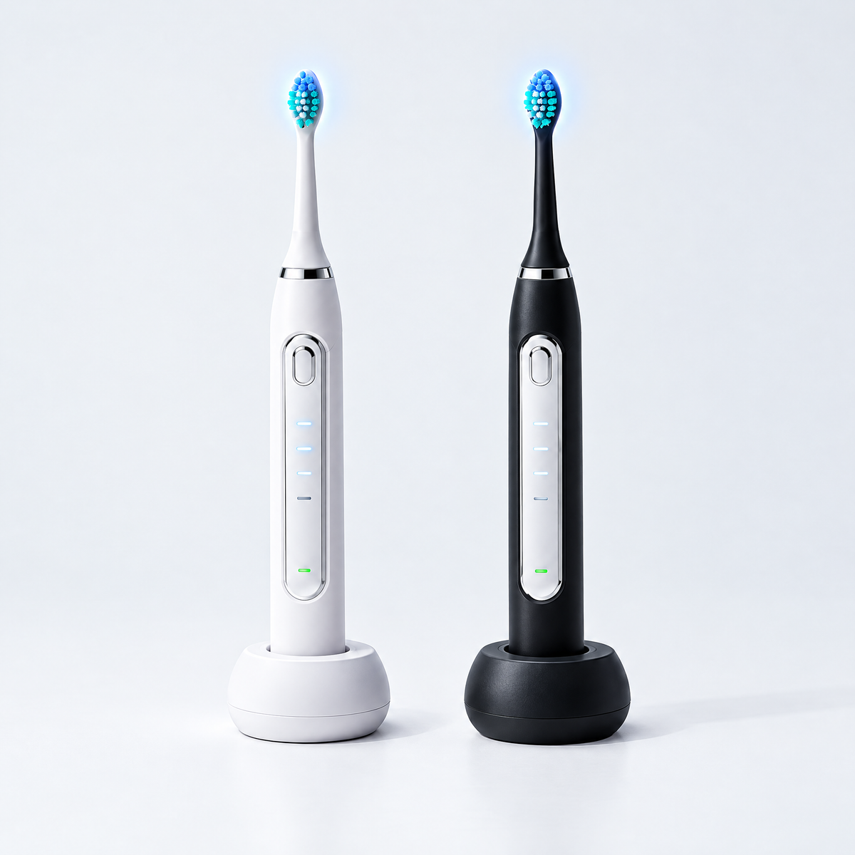 Blue Light Whitening Sonic Toothbrush in white and black