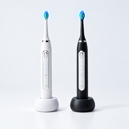 Blue Light Whitening Sonic Toothbrush in white and black