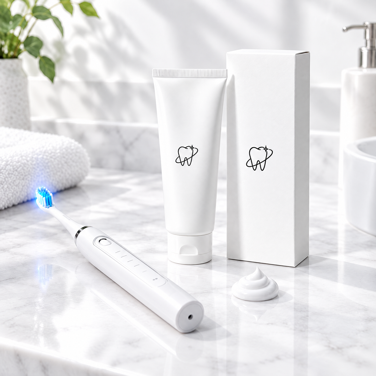 PAP whitening toothpaste with the Blue Light Whitening Sonic Toothbrush